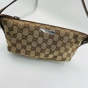 Gucci Monogram GG Brown Wristlet Pouch Bag